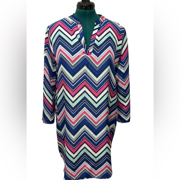 Size xl chevron pattern summer dress with tab sleeves - Picture 1 of 4